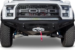 Ford F-150 Raptor Front Bumper - Addictive Desert Designs - HoneyBadger with Winch Mount - Hammer Black with Satin Black Panels - `17-`18